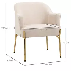 HOMCOM Fabric Accent Chair, Modern Armchair with Metal Legs for Living Room, Bedroom, Home Office, Cream - 3