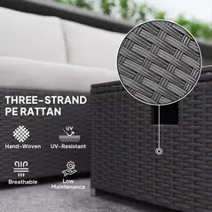 Outsunny Five Piece Rattan Garden Furniture Set with Gas Fire Pit Table and Footstool - Black and Cream White - 7