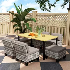 Outsunny Seven-Piece Rattan Dining Set - Grey - 9