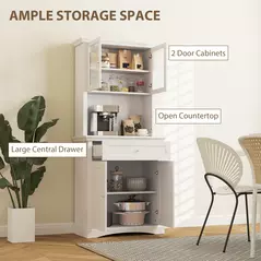 HOMCOM 4-Door Kitchen Cupboard with Drawer, Freestanding Kitchen Cabinet with Glass Doors, Adjustable Shelves and Open Counter, White - 4