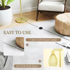 HOMCOM 3-Light Floor Lamp, 170cm Industrial Dimmable Standing Lamp with Steel Wire Cage Lampshades for Living Room, Bedroom, Dining Room, Study, Bulb Not Included, Gold Tone - 6