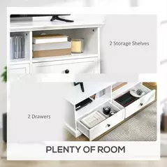 HOMCOM Modern TV Unit Cabinet for TVs up to 45 Inches, TV Stand with Drawers, Open Shelves, Cable Holes for Living Room, White - 5