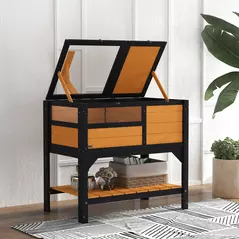 PawHut Wooden Tortoise House, with Shelter, Run, Shelf, Lamp Holder, Tray, Yellow - 9