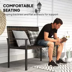 Outsunny 2 Seater Rattan Garden Bench, Outdoor Bench with Quick-Drying Cotton Padding, Wicker Garden Loveseat with Armrests, Steel Frame for Patio, Park, Mixed Brown - 7