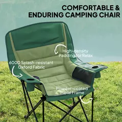Outsunny Portable Padded Camping Chair, with Bag - Olive Green - 4