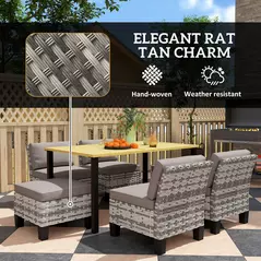 Outsunny Seven-Piece Rattan Dining Set - Grey - 6