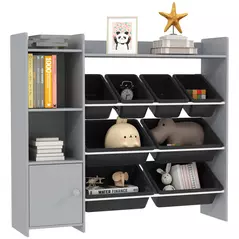 AIYAPLAY Toy Storage Unit with 8 Removable Bins, Storage Shelves, Cabinet, Grey - 1