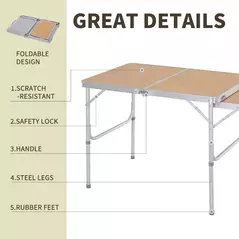 Outsunny 3ft Aluminium MDF-Top Folding Picnic Table Portable Camping Table - 7