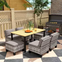 Outsunny Seven-Piece Rattan Dining Set - Grey - 2