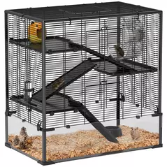 PawHut Four-Tier Hamster Cage with Deep Tempered Glass Bottom, Hut, Running Wheel, Food Dish, Water Bottle, 78.5 x 48.5 x 80cm - 1