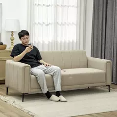 HOMCOM 3 Seater Sofa, Modern Fabric Sofa Couch, Channel Tufted Upholstered Sofa Settee for Living Room, Guest Room, Bedroom, Home Office, Khaki - 2