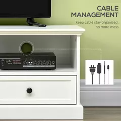 HOMCOM Modern TV Unit Cabinet for TVs up to 45 Inches, TV Stand with Drawers, Open Shelves, Cable Holes for Living Room, White - 6