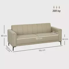 HOMCOM 3 Seater Sofa, Modern Fabric Sofa Couch, Channel Tufted Upholstered Sofa Settee for Living Room, Guest Room, Bedroom, Home Office, Khaki - 3