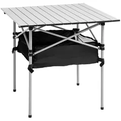 Outsunny Portable Camping Table w/ Mesh Bag & Steel Frame Hiking Furniture Desk, Silver Black - 1