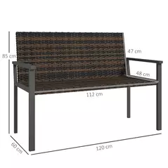 Outsunny 2 Seater Rattan Garden Bench, Outdoor Bench with Quick-Drying Cotton Padding, Wicker Garden Loveseat with Armrests, Steel Frame for Patio, Park, Mixed Brown - 3