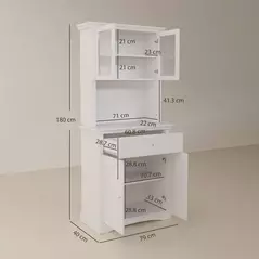 HOMCOM 4-Door Kitchen Cupboard with Drawer, Freestanding Kitchen Cabinet with Glass Doors, Adjustable Shelves and Open Counter, White - 3