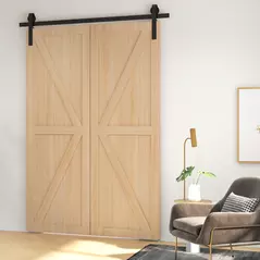 HOMCOM 5ft Bi-Folding Sliding Barn Door Hardware Kit - Black - 9