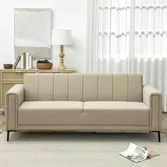 HOMCOM 3 Seater Sofa, Modern Fabric Sofa Couch, Channel Tufted Upholstered Sofa Settee for Living Room, Guest Room, Bedroom, Home Office, Khaki - 7