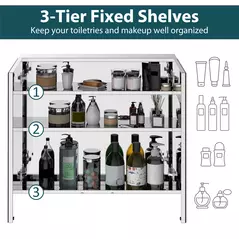 HOMCOM Bathroom Mirror Cabinet, Stainless Steel Wall Mounted  Bathroom Storage Cabinet with Double Doors, 60x55cm - 6