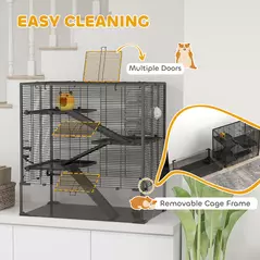 PawHut Four-Tier Hamster Cage with Deep Tempered Glass Bottom, Hut, Running Wheel, Food Dish, Water Bottle, 78.5 x 48.5 x 80cm - 6