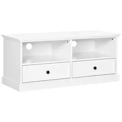 HOMCOM Modern TV Unit Cabinet for TVs up to 45 Inches, TV Stand with Drawers, Open Shelves, Cable Holes for Living Room, White - 1