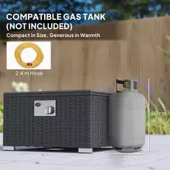 Outsunny Five Piece Rattan Garden Furniture Set with Gas Fire Pit Table and Footstool - Black and Cream White - 6