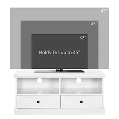 HOMCOM Modern TV Unit Cabinet for TVs up to 45 Inches, TV Stand with Drawers, Open Shelves, Cable Holes for Living Room, White - 7