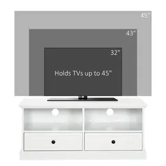 HOMCOM Modern TV Unit Cabinet for TVs up to 45 Inches, TV Stand with Drawers, Open Shelves, Cable Holes for Living Room, White - 7