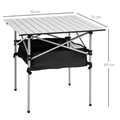 Outsunny Portable Camping Table w/ Mesh Bag & Steel Frame Hiking Furniture Desk, Silver Black - 3