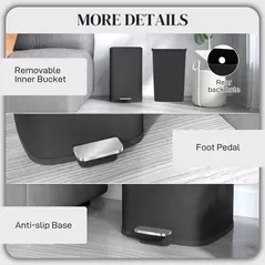 HOMCOM 20L Modern Boxy Metal Home Kitchen Bin - Black - 7