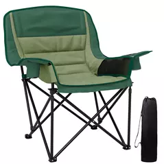Outsunny Portable Padded Camping Chair, with Bag - Olive Green - 1