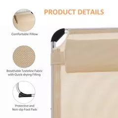 Outsunny Foldable Outdoor Sun Loungers Set of 2, Reclining Lounge Chair Camping Bed Cot with Pillow 4-Level Adjustable Back Aluminium Frame, Khaki - 5