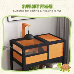 PawHut Wooden Tortoise House, with Shelter, Run, Shelf, Lamp Holder, Tray, Yellow - 5