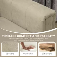 HOMCOM 3 Seater Sofa, Modern Fabric Sofa Couch, Channel Tufted Upholstered Sofa Settee for Living Room, Guest Room, Bedroom, Home Office, Khaki - 6