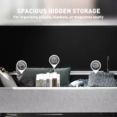 HOMCOM Storage Ottoman with Armrest, Upholstered Linen Storage Bench, Window Seat with Rubberwood Legs, Footstool for Bedroom Living Room, Hallway, Light Grey - 5