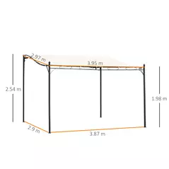 Outsunny 4 x 3 Meters Canopy Metal Wall Gazebo Awning Garden Marquee Shelter Door Porch - Cream - 3