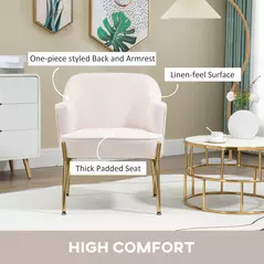 HOMCOM Fabric Accent Chair, Modern Armchair with Metal Legs for Living Room, Bedroom, Home Office, Cream - 4