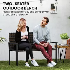 Outsunny 2 Seater Rattan Garden Bench, Outdoor Bench with Quick-Drying Cotton Padding, Wicker Garden Loveseat with Armrests, Steel Frame for Patio, Park, Mixed Brown - 4