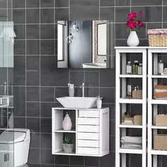 HOMCOM Bathroom Mirror Cabinet, Stainless Steel Wall Mounted  Bathroom Storage Cabinet with Double Doors, 60x55cm - 7
