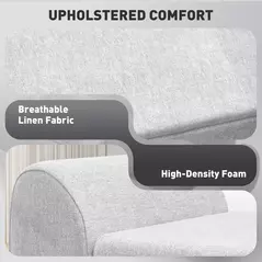 HOMCOM Storage Ottoman with Armrest, Upholstered Linen Storage Bench, Window Seat with Rubberwood Legs, Footstool for Bedroom Living Room, Hallway, Light Grey - 6