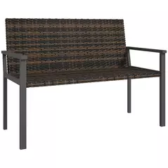 Outsunny 2 Seater Rattan Garden Bench, Outdoor Bench with Quick-Drying Cotton Padding, Wicker Garden Loveseat with Armrests, Steel Frame for Patio, Park, Mixed Brown - 1