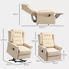 HOMCOM 45° Lifting Riser and Recliner Armchair  - Beige - 3