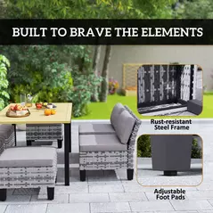 Outsunny Seven-Piece Rattan Dining Set - Grey - 7