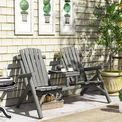 Outsunny Wood Patio Chair Bench 2 Seats w/ Centre Coffee Table, Garden Bench, Grey - 8