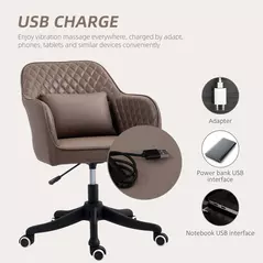 Vinsetto Microfiber Office Chair, Desk Chair, Makeup Vanity Chair with Massage Lumbar Pillow and Rolling Wheels for Bedroom and Home, Brown - 4