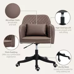 Vinsetto Microfiber Office Chair, Desk Chair, Makeup Vanity Chair with Massage Lumbar Pillow and Rolling Wheels for Bedroom and Home, Brown - 7