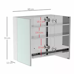 HOMCOM Bathroom Mirror Cabinet, Stainless Steel Wall Mounted  Bathroom Storage Cabinet with Double Doors, 60x55cm - 3