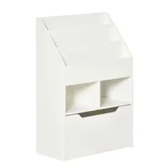 HOMCOM Kids Bookshelf, Toy Organiser, with Storage Drawer, Wheels - White - 1