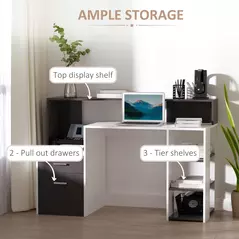 HOMCOM Computer Desk with Drawers and Storage Shelves, Office Desk Writing Table with Printer Stand, Large Workstation for Study Play Work Home Office, 137 x 55 x 92cm, Black and White - 5