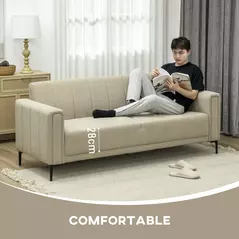 HOMCOM 3 Seater Sofa, Modern Fabric Sofa Couch, Channel Tufted Upholstered Sofa Settee for Living Room, Guest Room, Bedroom, Home Office, Khaki - 4